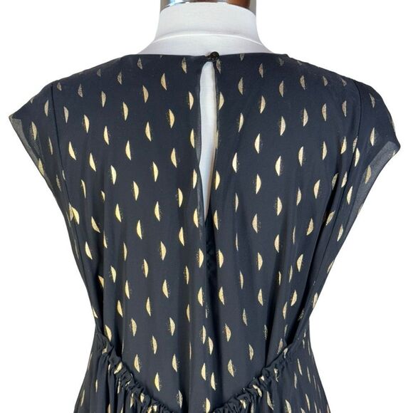 Collective Concepts Maternity Midi Dress Metallic Gold & Black Sheer A-Line M-L - Picture 6 of 13